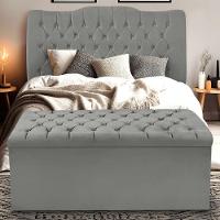 Kit Cabeceira E Calçadeira Baú Dunas Casal 140 Cm - Veludo Cinza Grafite - 1