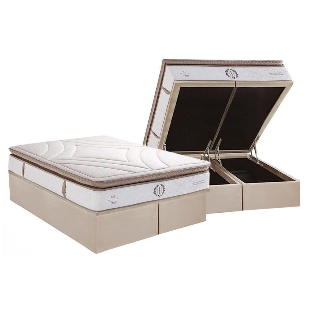 Cama Box Baú King: Colchão Molas Ensacadas Herval Poseidon Plus C1954 + Base Crc Suede Clean (193x203x34) - 1