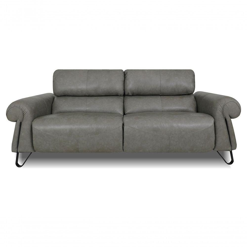 Sofá Reclinável Elétrico De Couro Belarus Cement Grey - Mempra - 1