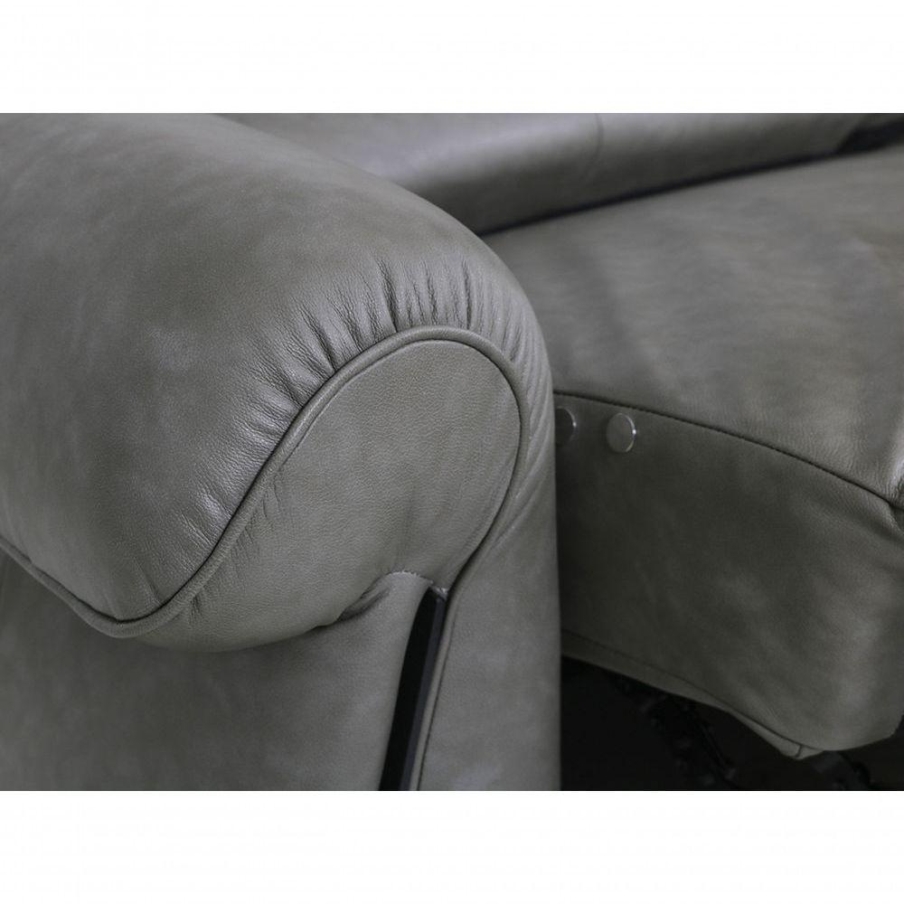 Sofá Reclinável Elétrico De Couro Belarus Cement Grey - Mempra - 3