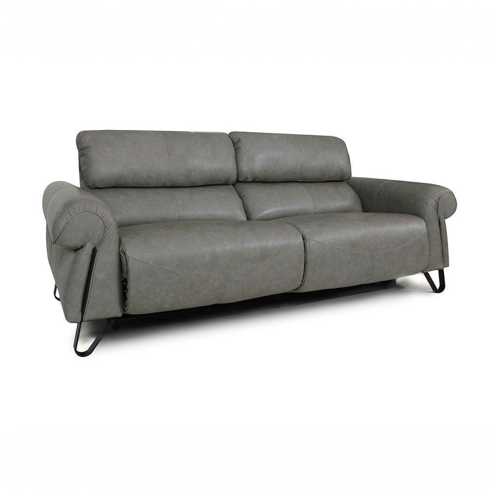 Sofá Reclinável Elétrico De Couro Belarus Cement Grey - Mempra - 5