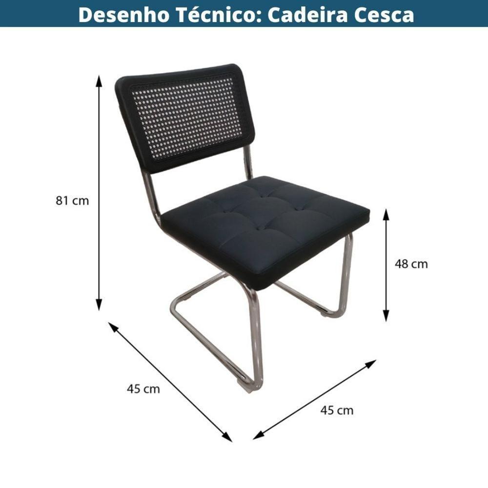 Cadeira Cesca Encosto Madeira Clara E Palha Natural Assento Poliuretano (pu) Preto Base Aço Cromado - 4