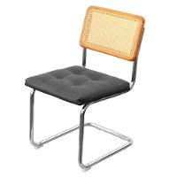 Cadeira Cesca Encosto Madeira Clara E Palha Natural Assento Poliuretano (pu) Preto Base Aço Cromado - 1