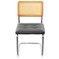 Cadeira Cesca Encosto Madeira Clara E Palha Natural Assento Poliuretano (pu) Preto Base Aço Cromado - 2