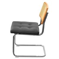 Cadeira Cesca Encosto Madeira Clara E Palha Natural Assento Poliuretano (pu) Preto Base Aço Cromado - 3