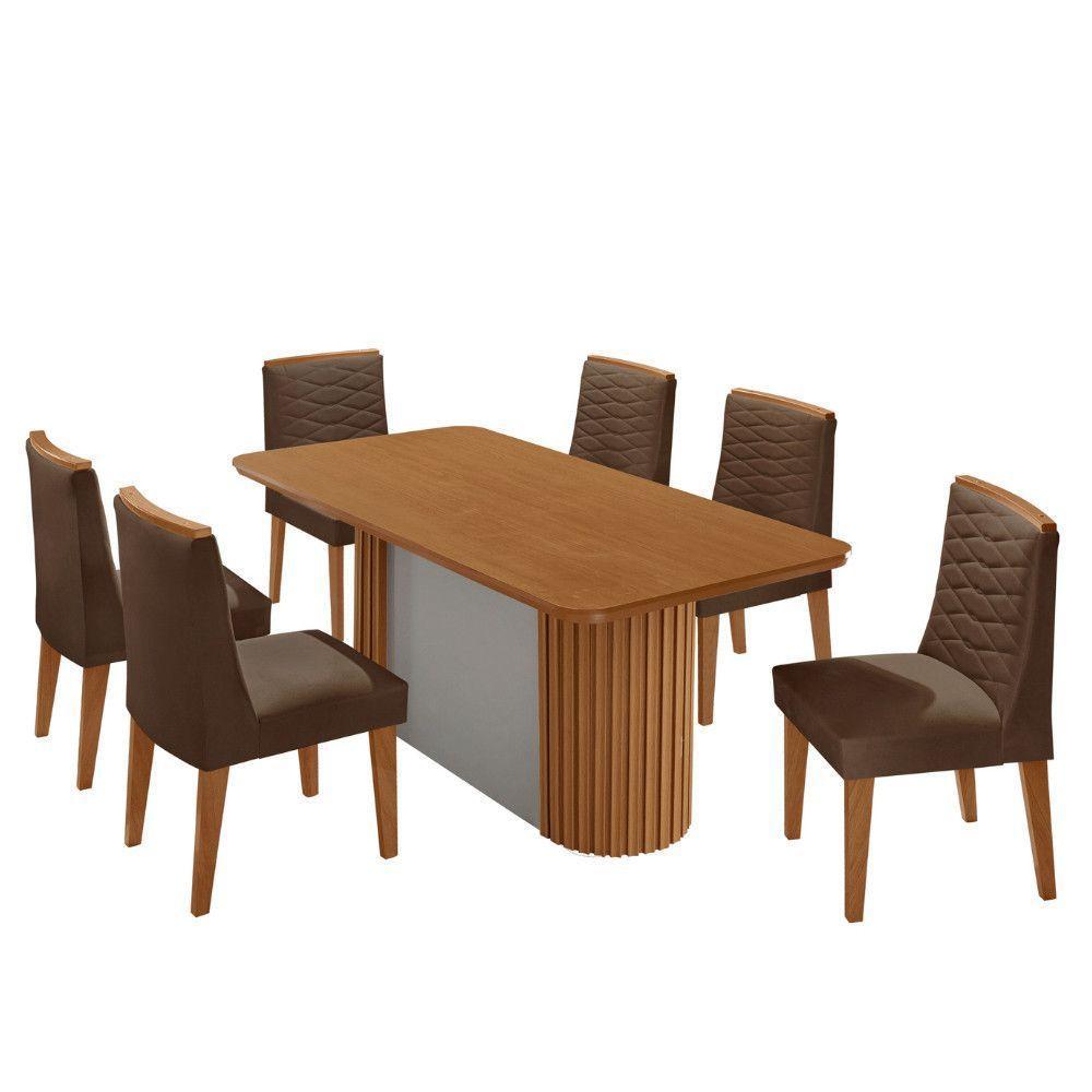 Mesa De Jantar Aspen Com 6 Cadeiras Eloise Moderna Mobília Veludo Marrom/naturalle - 2