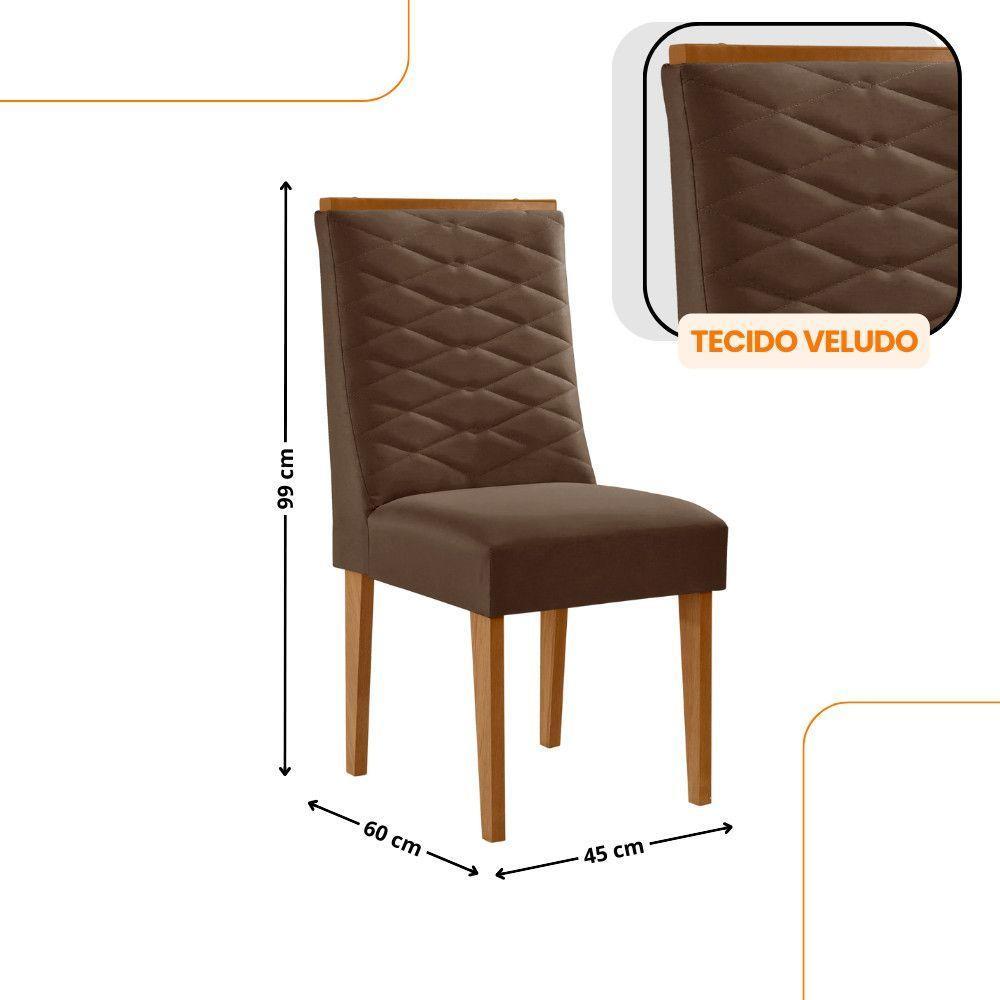 Mesa De Jantar Aspen Com 6 Cadeiras Eloise Moderna Mobília Veludo Marrom/naturalle - 3