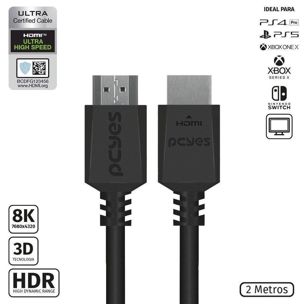 Cabo Hdmi Ultra 2.1 28awg Puro Cobre 8k 1080- 144hz 2 Metros - 2
