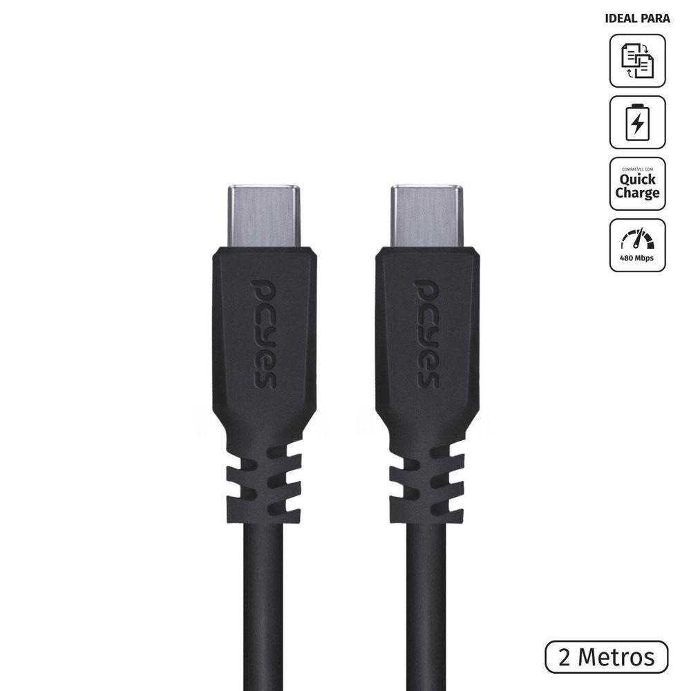Cabo Usb Tipo C 2.0 Para Usb Tipo C 2.0 2m Preto - Pucp-02 - 2