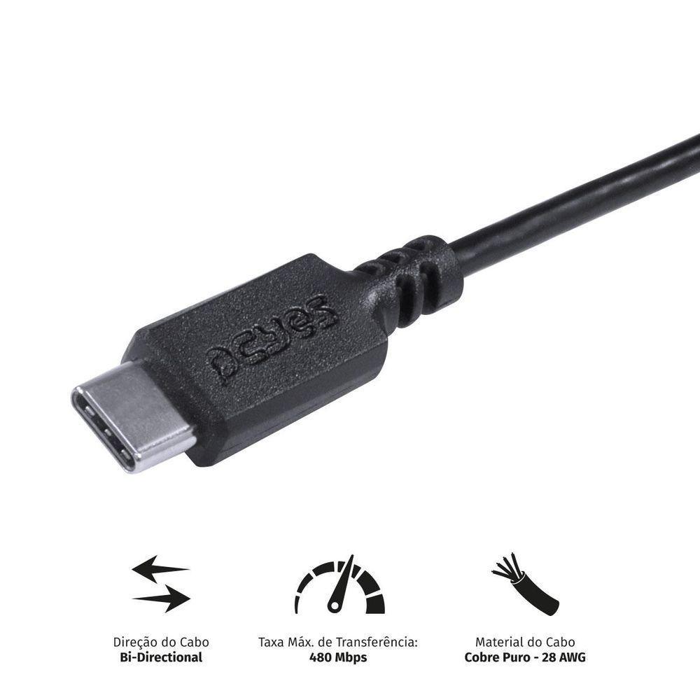 Cabo Usb Tipo C 2.0 Para Usb Tipo C 2.0 2m Preto - Pucp-02 - 3