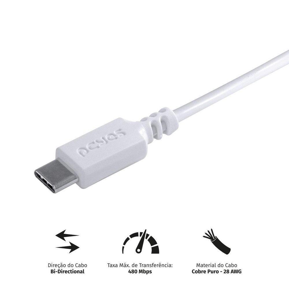 Cabo Usb A 2.0 Para Usb Tipo C 50cm Branco - Puacb-05 - 3
