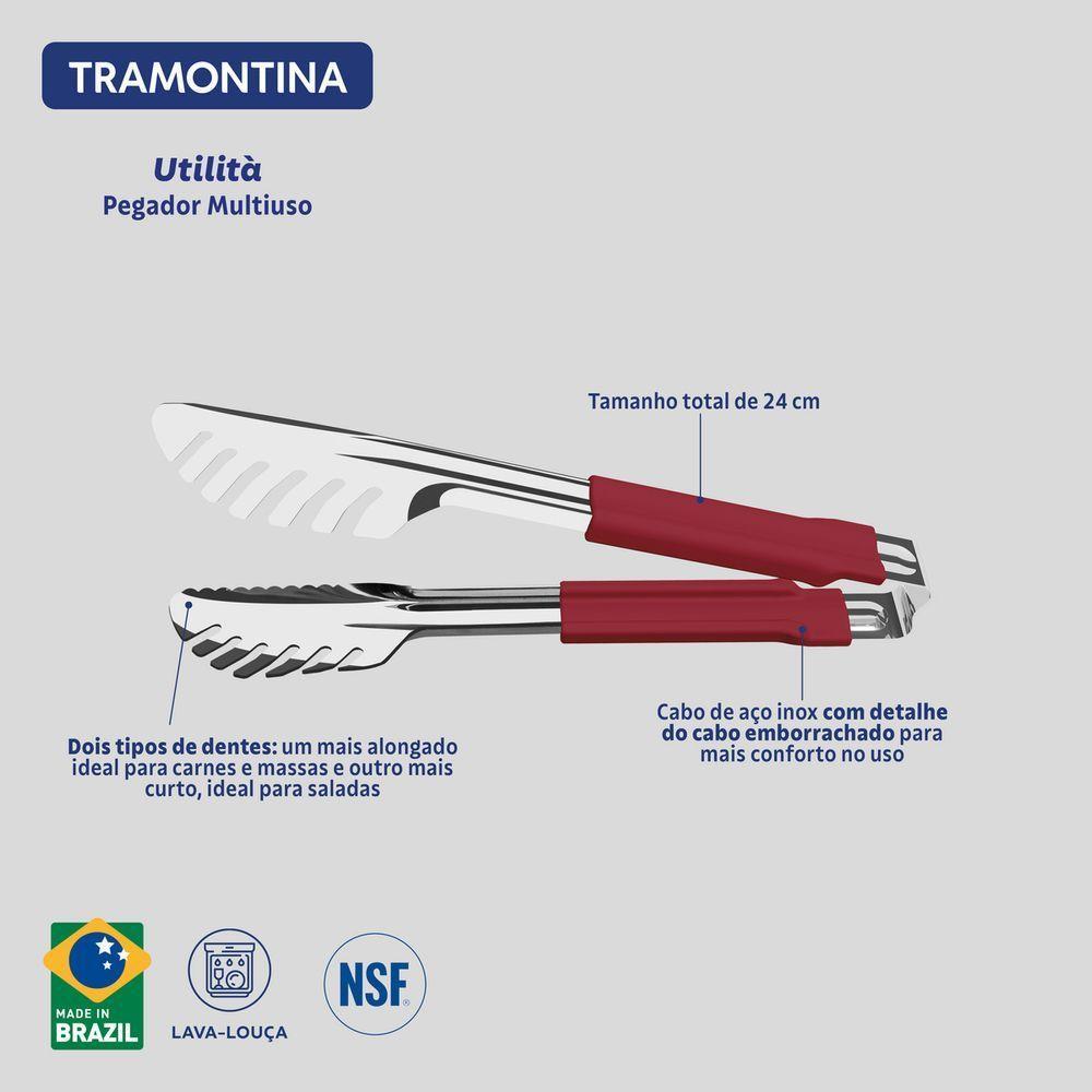 Pegador Tramontina Utilitá Em Aço Inox Com Cabo Emborrachado Vermelho 24 Cm - 4