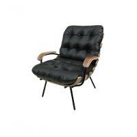 Poltrona E Puff De Couro Costela Com Braço Preto Pigmentado - Clube Móveis - 2