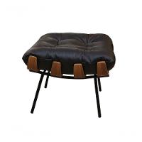 Poltrona E Puff De Couro Costela Com Braço Preto Pigmentado - Clube Móveis - 3