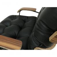 Poltrona E Puff De Couro Costela Com Braço Preto Pigmentado - Clube Móveis - 5