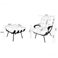 Poltrona E Puff De Couro Costela Com Braço Preto Pigmentado - Clube Móveis - 6