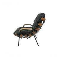 Poltrona E Puff De Couro Costela Com Braço Preto Pigmentado - Clube Móveis - 7