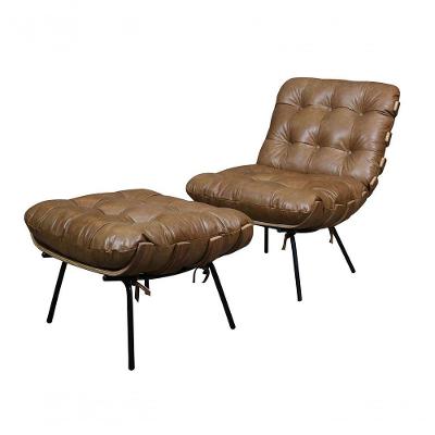 Poltrona Com Puff Costela Soft Brown Couro Marrom Mempra Móveis