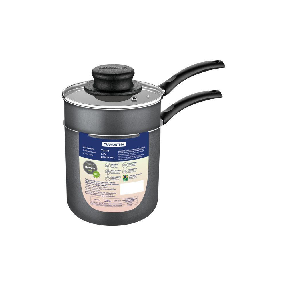Cuscuzeira Tramontina Em Alumínio Com Revestimento Interno E Externo Em Antiaderente Starflon Max Chumbo 10 Cm 0,8 L - 6