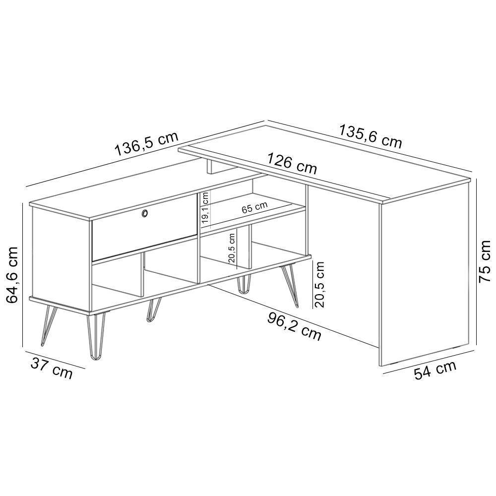 Mesa Para Escritório Escrivaninha Em L Home Office Kalil A02 Preto Ypê - Lyam Decor - 5