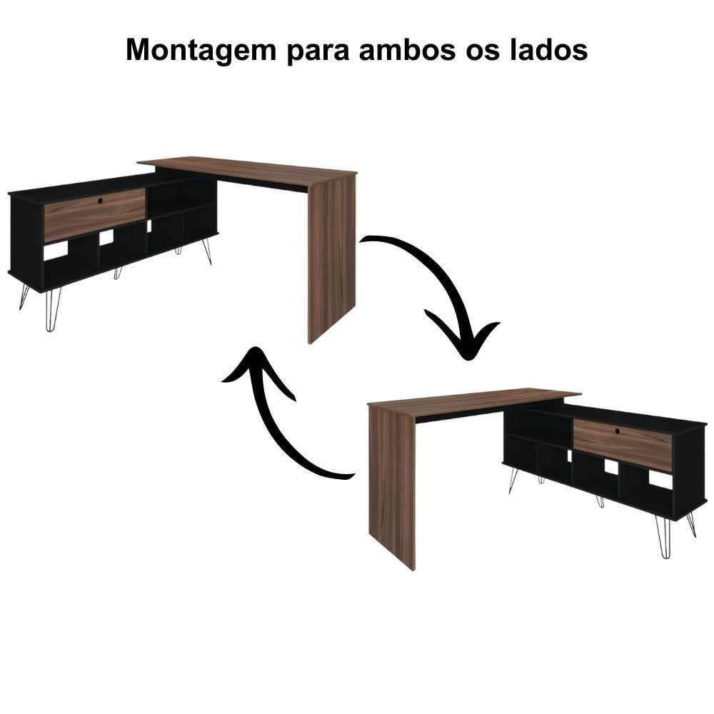 Mesa Para Escritório Escrivaninha Em L Home Office Kalil A02 Preto Ypê - Lyam Decor - 8