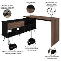 Mesa Para Escritório Escrivaninha Em L Home Office Kalil A02 Preto Ypê - Lyam Decor