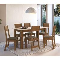 Conjunto De Mesa 1,50cm Belgica Com 6 Cadeiras Indekes Freijo/off White/cacau - 1