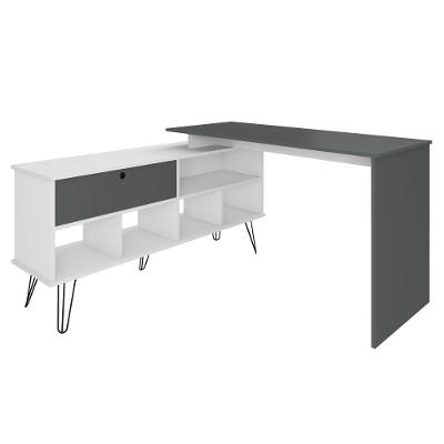 Mesa para Escritório em l Kali Industrial em MDF 136cm Branco para Home Office