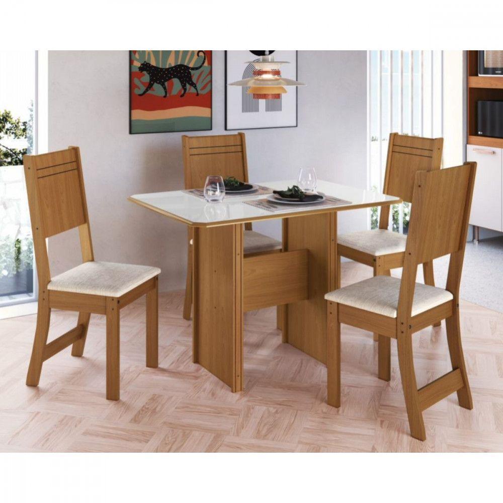 Conjunto De Mesa 1,10cm Com 4 Cadeiras Dublin Indekes Freijo/off White/linho - 1