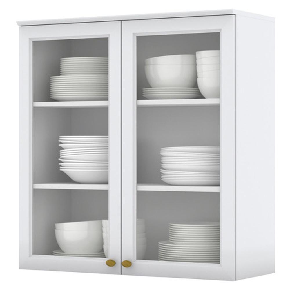 Armario Aereo 2 Portas Vidro Mdf 80 Cm Americana C366 Branco Henn - 1