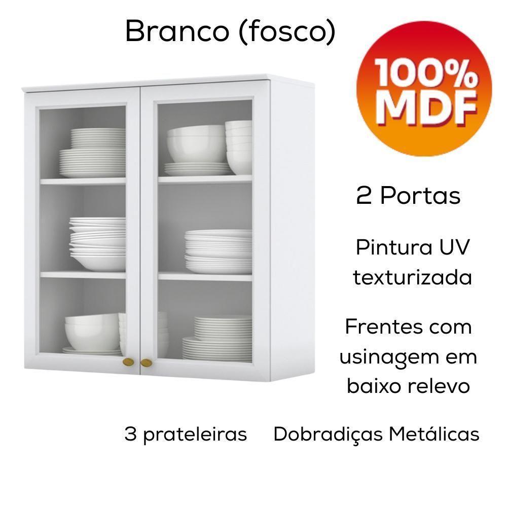 Armario Aereo 2 Portas Vidro Mdf 80 Cm Americana C366 Branco Henn - 3