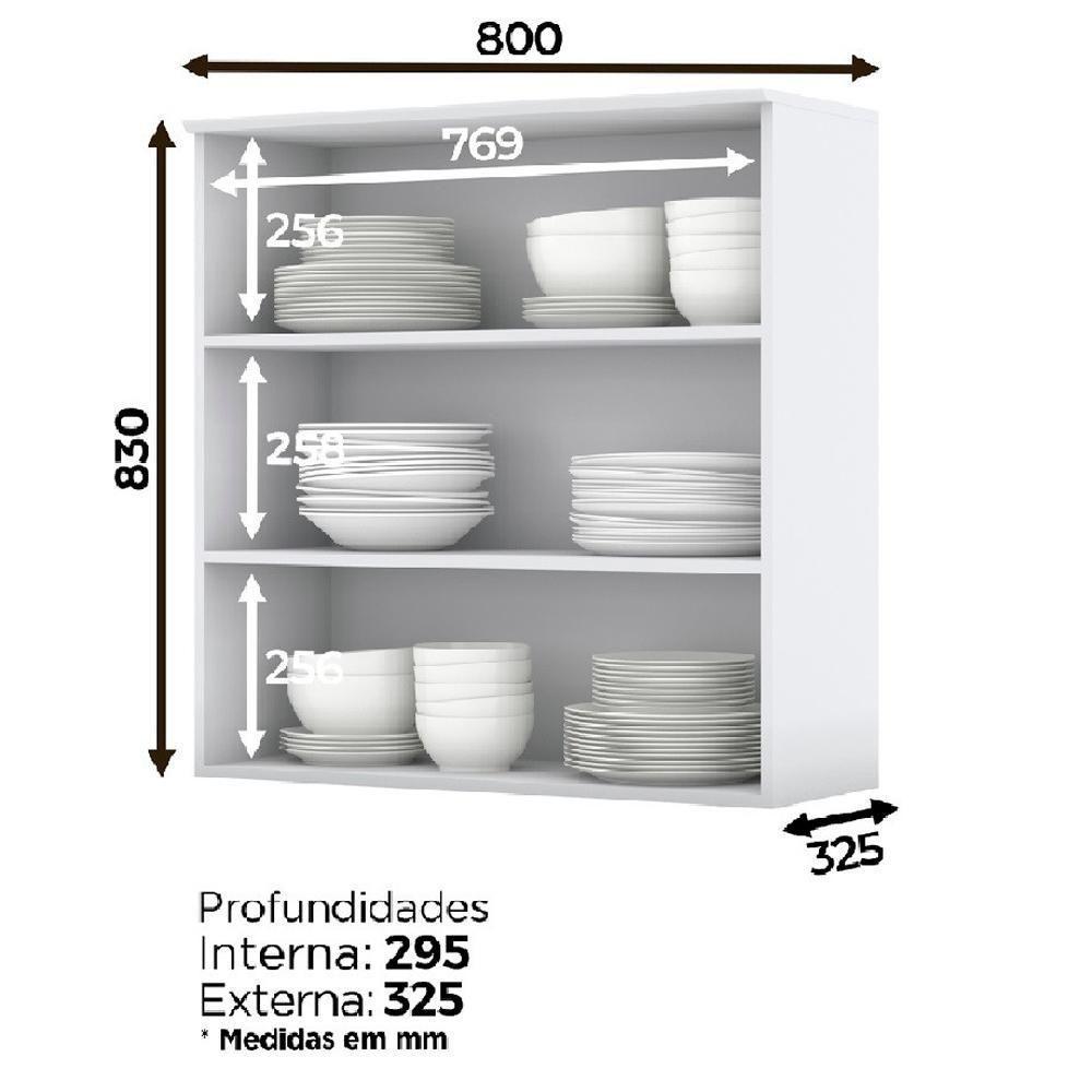Armario Aereo 2 Portas Vidro Mdf 80 Cm Americana C366 Branco Henn - 4