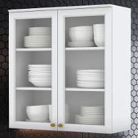 Armario Aereo 2 Portas Vidro Mdf 80 Cm Americana C366 Branco Henn - 7