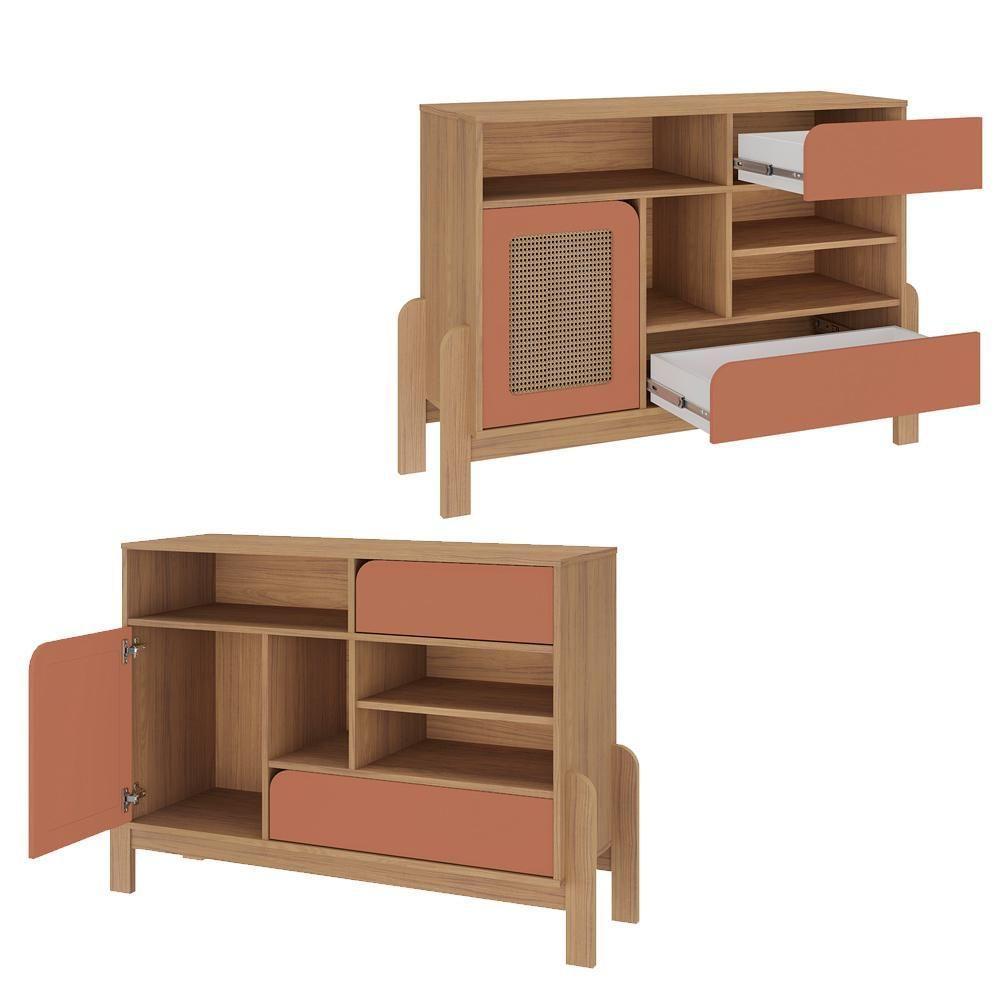 Buffet Aparador 1 Porta 2 Gavetas 122 Cm 4579 Carvalho Terracota Arly - 6