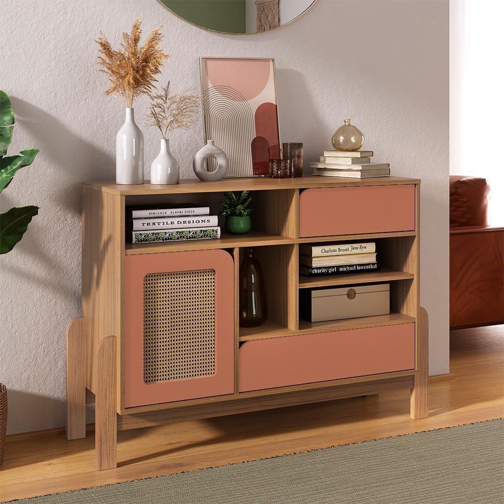 Buffet Aparador 1 Porta 2 Gavetas 122 Cm 4579 Carvalho Terracota Arly - 8