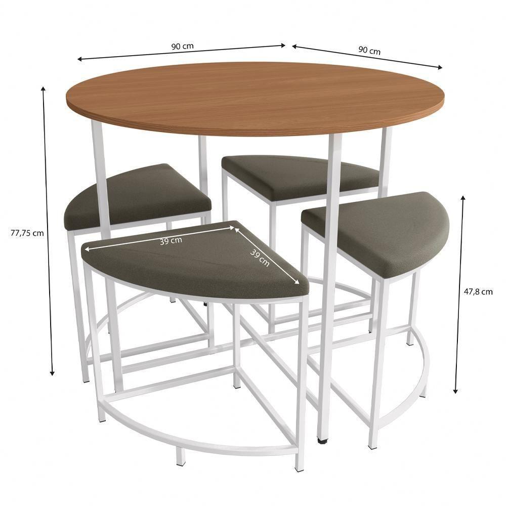 Mesa Redonda 4 Bancos 90x76 Cm Li038 Canela Branco Kpb - 2