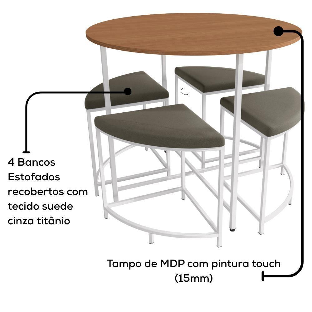Mesa Redonda 4 Bancos 90x76 Cm Li038 Canela Branco Kpb - 3