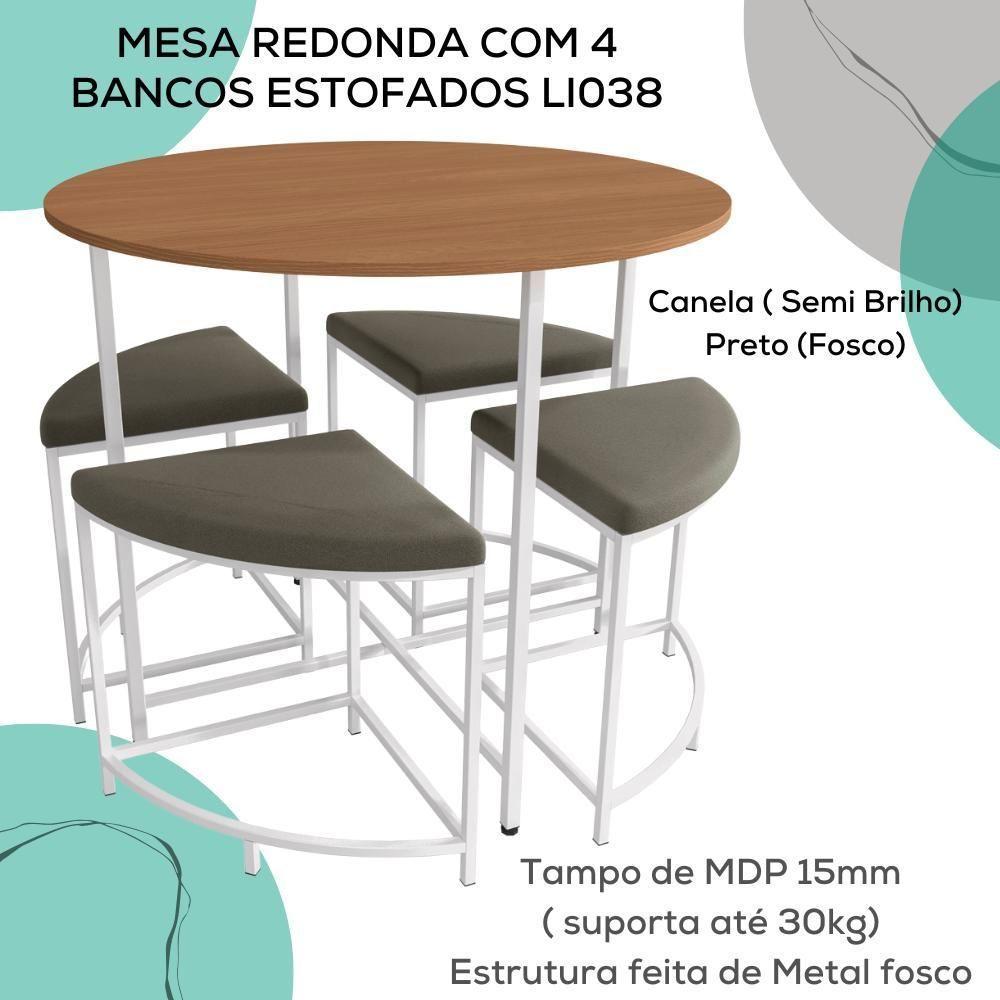 Mesa Redonda 4 Bancos 90x76 Cm Li038 Canela Branco Kpb - 4