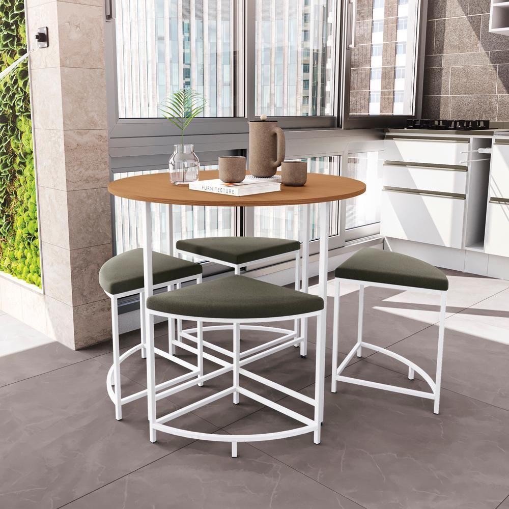 Mesa Redonda 4 Bancos 90x76 Cm Li038 Canela Branco Kpb - 5