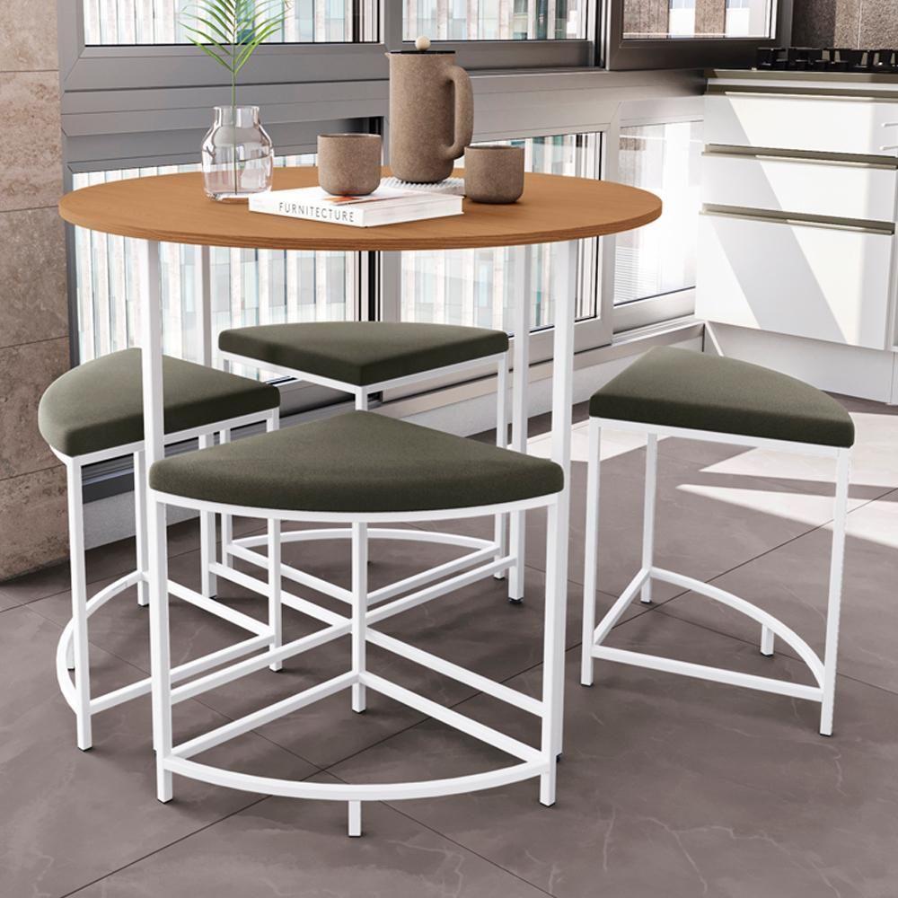 Mesa Redonda 4 Bancos 90x76 Cm Li038 Canela Branco Kpb - 6