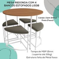 Mesa Redonda 4 Bancos 90x76 Cm Li038 Canela Branco Kpb