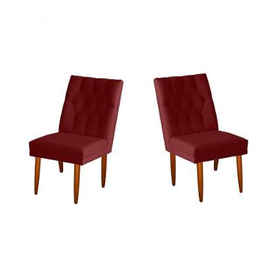 Jogo 02 Cadeiras De Jantar Estofada Cozinha Paris Suede Vermelho Do Lar Móveis