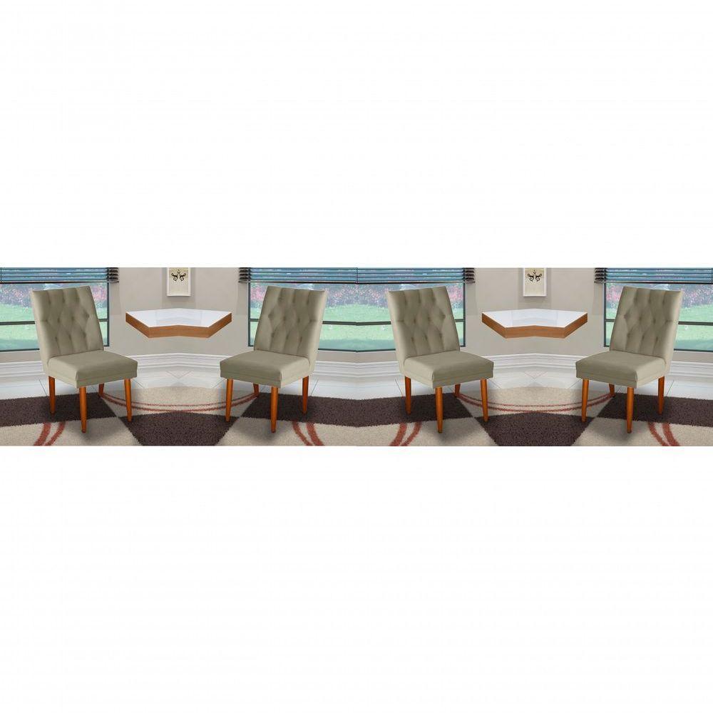 Jogo 04 Cadeiras De Jantar Estofada Cozinha Paris Suede Bege Do Lar Móveis - 1