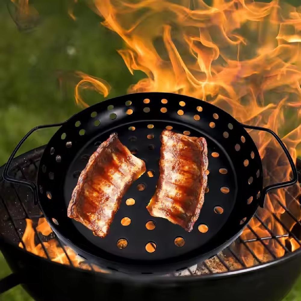 Panela Churrasqueira Fritadeira Grelha Antiaderente Cesto Churrasco Legumes Camarao Peixe Grelhado Com Alca Preta - 2