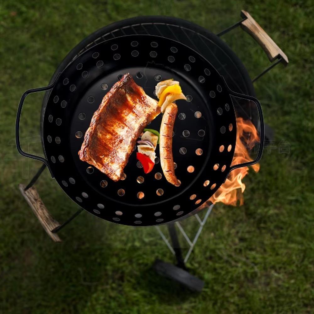 Panela Churrasqueira Fritadeira Grelha Antiaderente Cesto Churrasco Legumes Camarao Peixe Grelhado Com Alca Preta - 3