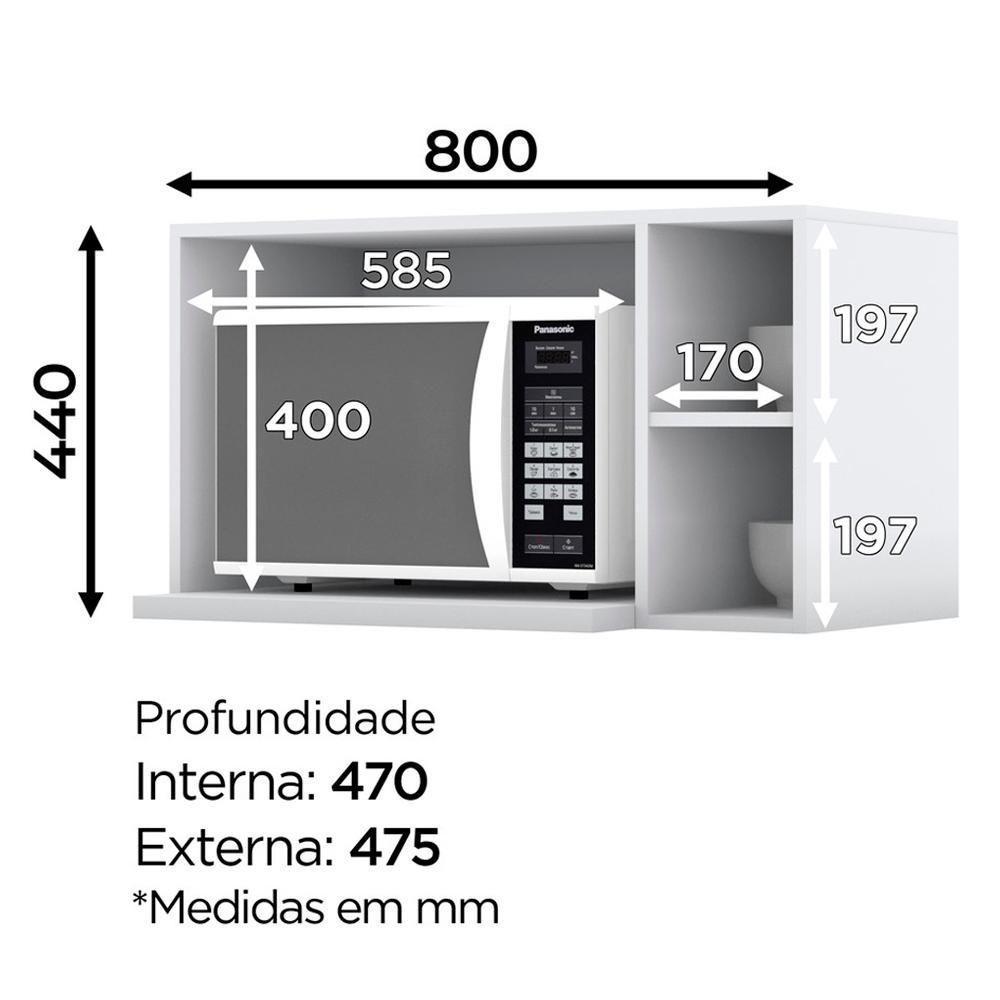Armario Aereo Para Microondas Mdf 80 Cm Americana C557 Branco Henn - 3