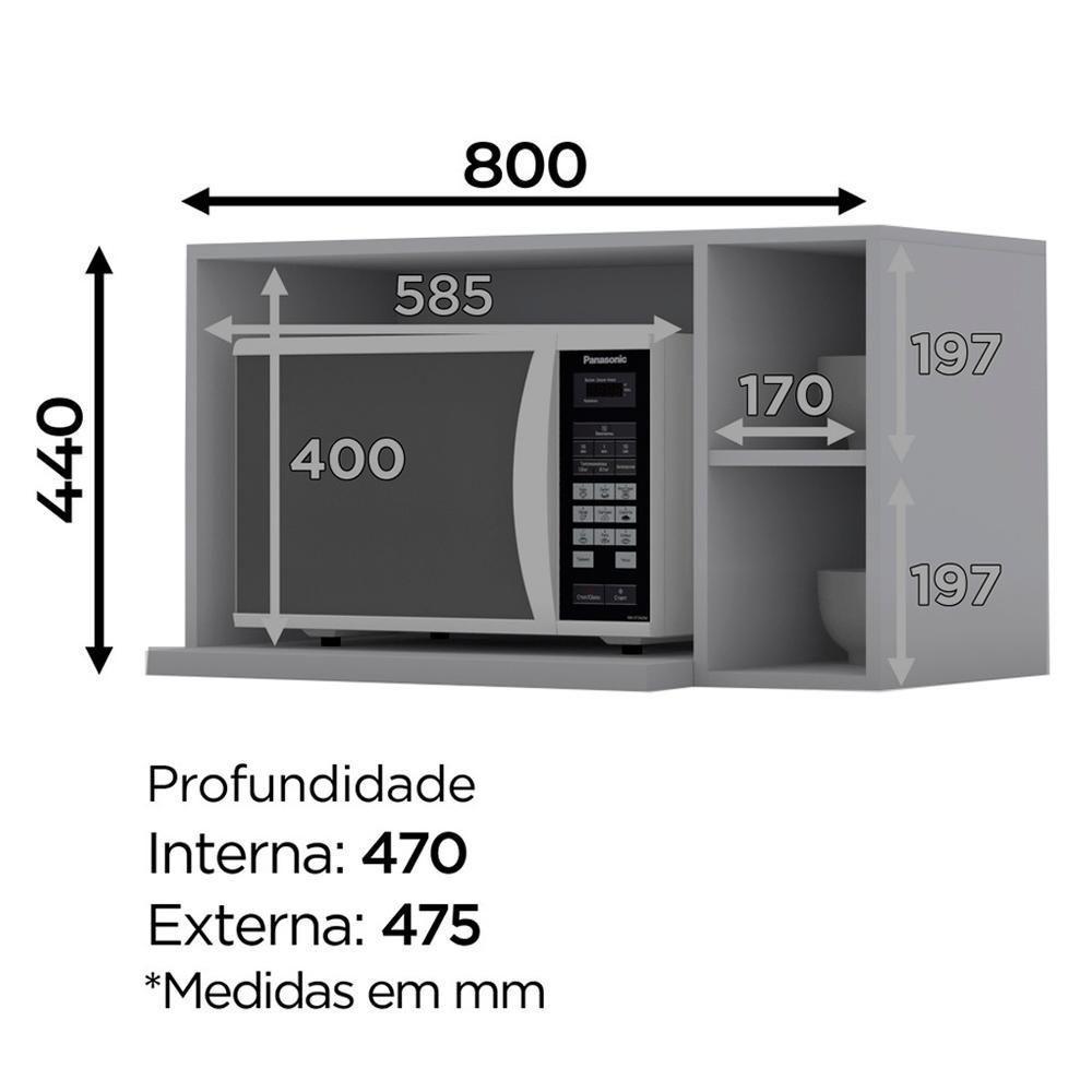 Armario Aereo Para Microondas Mdf 80 Cm Americana C557 Cinza Henn - 3