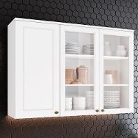 Armario Aereo 3 Portas Vidro Mdf 120 Cm Americana C363 Branco Henn - 2