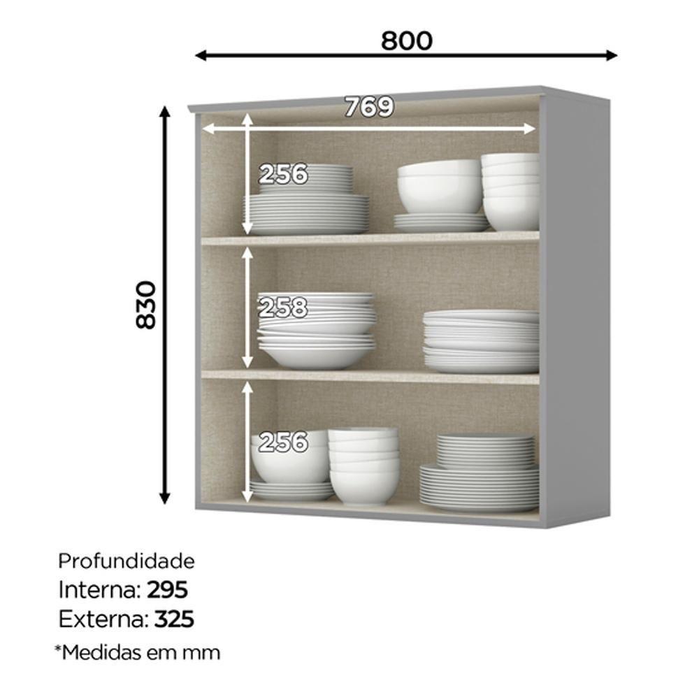 Armario Aereo 2 Portas Mdf 80 Cm Americana C356 Cinza Henn - 3