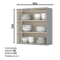 Armario Aereo 2 Portas Mdf 80 Cm Americana C356 Cinza Henn - 3